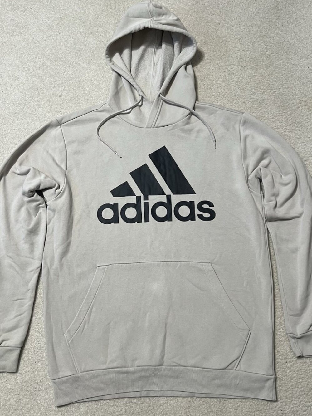 adidas M Light Gray Hoodie Fleece Pullover Sweatshirt Kangaroo Pocket